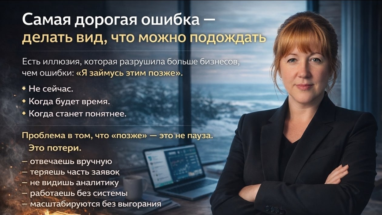 Самая дорогая ошибка — делать вид, что можно подождать

Есть иллюзия, которая разрушила больше бизнесов, чем ошибки:
«Я займусь этим позже».

Не сейчас.
Когда будет время.
Когда станет понятнее.

Проблема в том, что «позже» —
это не пауза.
Это потери.

Пока ты:
— отвечаешь вручную
— теряешь часть заявок
— не видишь аналитику
— работаешь без системы

другие:
— подключают потоки
— автоматизируют диалоги
— собирают заявки в одном месте
— масштабируются без выгорания

Я видела, как меняется картина,
когда человек попадает в среду,
где:
— шаги уже выстроены
— инструменты собраны
— не нужно «изобретать»
— процесс идёт даже без твоего постоянного участия

В этот момент понимаешь:
откладывать — значит каждый день платить временем и деньгами.

Я делюсь подарком — разбором “Что именно ты теряешь, оставаясь в ручном режиме”.

Заберайте ссылку в шапке профиля.