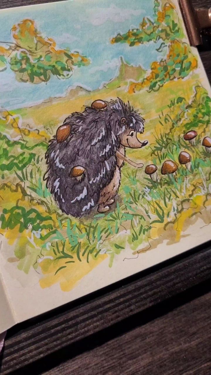 tusya_land в LOOKY — За грибами-грибочками. #art #арт #ёжик #hedgehog #рисунок #т