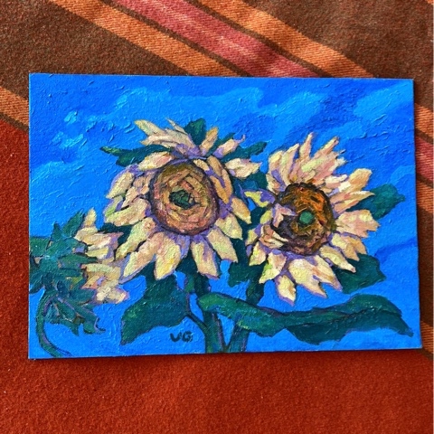art_Victoria_Galtsova в LOOKY. #живопись,#живописьмаслом,#искусство,#длядома,#длянастроения,#дляофиса,#три,#лето,#подсолнухи,#цветы,#купитькартину,#вМосеве,#синий,#май2023. Картина «Золотом по ...