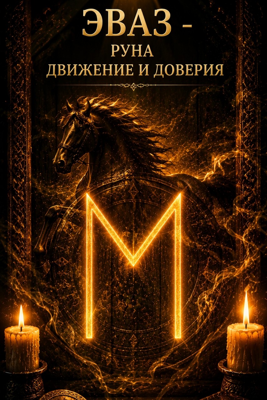 Эваз - руна движения и доверия. Эваз - это лошадь. А точнее - связь между лошадью и всадником.Два существа. Разные. Но когда между ними есть доверие - они движутся как одни. Легко, быстро, в одном направлении.Вот что такое Эваз.
Что она несёт:
✨ Движение вперед- не рывок из последних сил, плавное уверенное продвижение
🌿 Партнёрство - с другим человеком, с собственным собой, с жизнью
💫 Доверие процессу - когда отпускаешь контроль и позволяешь нести туда, куда нужно

Эваз приходит, когда ты застряла. Когда всё как будто стоит на месте, хотя ты стараешься. Она мягко говорит: может, дело не в усилии. Может, дело в доверии.Лошадь не везёт того, кто сражается с ней. Она везёт того, кто с ней заодно.

Как работать с руной:
Нарисуй Эваз, когда чувствуешь, что топчешься на месте или когда хочешь наладить отношения - с человеком, с собой, с новым делом. Она помогает найти общий ритм там, где его не хватает.

«Я двигаюсь вперед легко и уверенно. Я доверяю тем, кто рядом. Я и жизнь – мы заодно.»Да будет так. Во благо 🌿

Напиши ЭВАЗ*в комментариях - усилим вместе ✨

#руны#Эваз #руническаяпрактика #эзотерика [#движение ](движение)