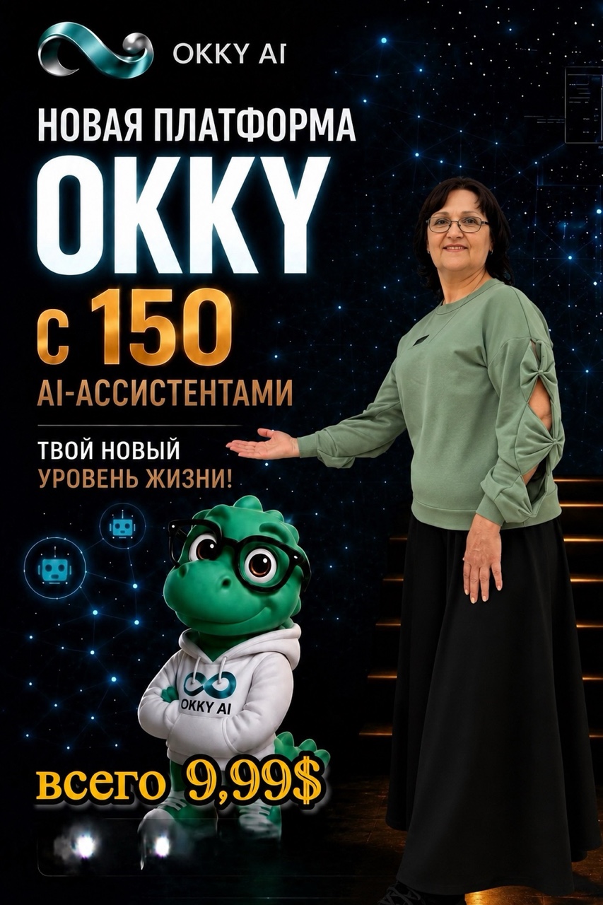 Друзья, хочу поделиться ещё одной новостью. 😊
Я решила освоить новое направление и присоединилась к Okky.

Честно, меня зацепило то, что это не сложная программа для специалистов, а простой и понятный помощник, которым может пользоваться практически любой человек.
Сегодня искусственный интеллект уже стал частью нашей жизни. 
Но далеко не все хотят разбираться в сложных настройках или тратить много времени на обучение. И вот здесь как раз Okky оказался очень интересным решением.

С его помощью можно создавать:
✨ мультфильмы, где главным героем станет ваш ребёнок;
✨ необычные видео с собой в разных образах;
✨ красивые открытки, поздравления и другие творческие идеи;
✨ материалы для своих страниц в социальных сетях.

И всё это делается достаточно просто, без специальных знаний.
Мне всегда интересно пробовать что-то новое, особенно если это может быть полезно не только для работы, но и для семьи, творчества и просто хорошего настроения.

Сейчас сама изучаю возможности Okky и, думаю, ещё не раз буду делиться своими впечатлениями и тем, что у меня получается.

А вы уже пробовали пользоваться искусственным интеллектом? Или пока только присматриваетесь? ❤️