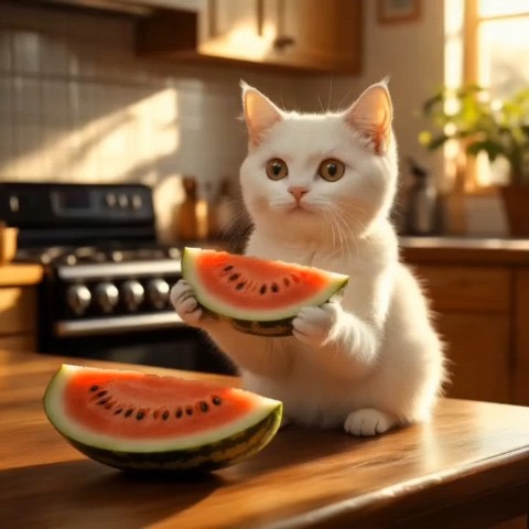 RickSquier в LOOKY. . Котик Хрумкает арбуз...