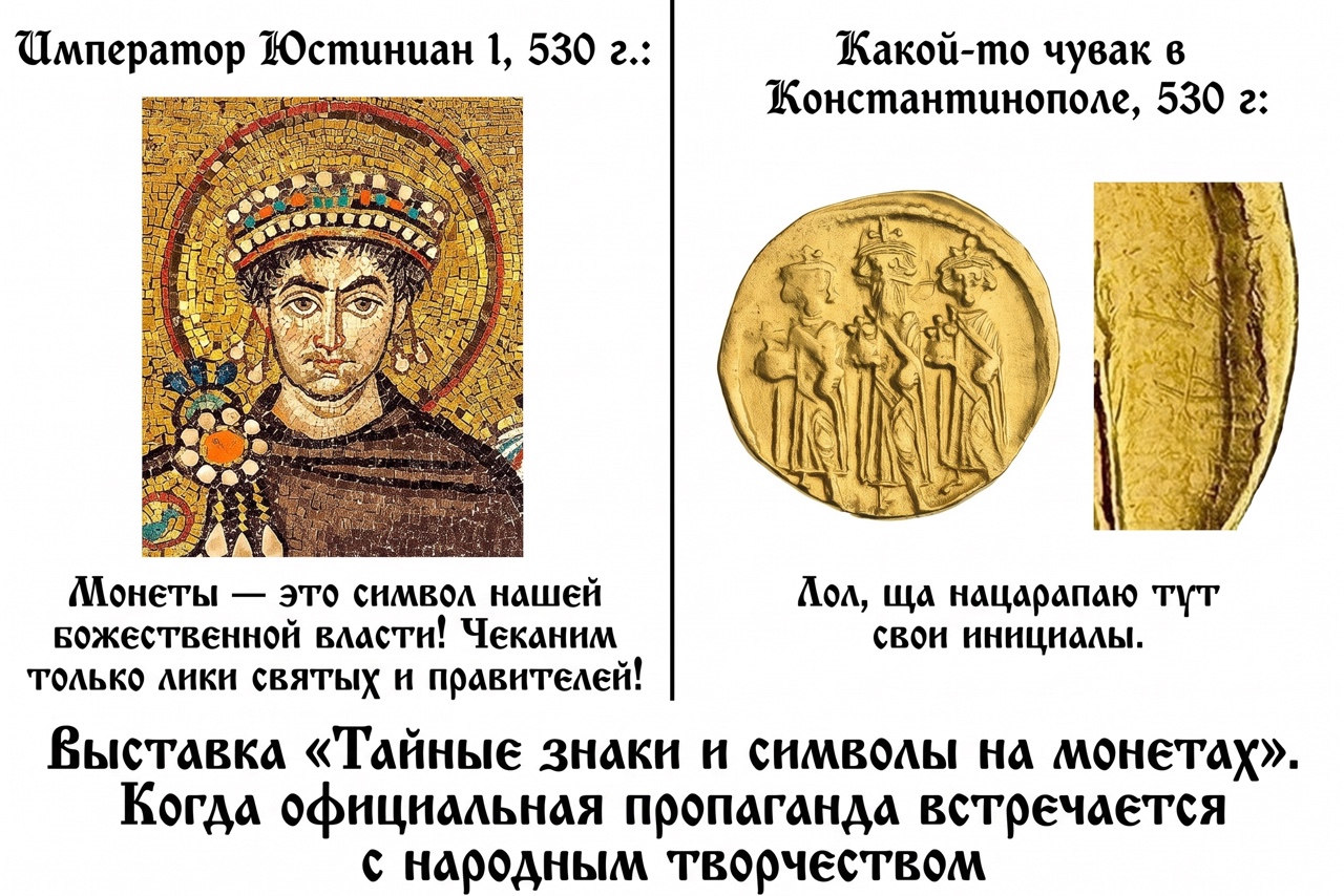 На монетах часто можно увидеть надписи или изображения, нанесённые уже после чеканки. Например, инициалы, числа, символы или короткие фразы, которые выполняли различные функции: от идентификации владельца до политических выражений.

Такие надписи или изображения часто встречаются на византийских и исламских монетах, которые проходили через разные территории, и каждое новое сообщество оставляло на них свою метку. Таким образом, сегодня можно узнать о путях обращения монеты, её роли в различных культурах и даже уровне грамотности населения.

18 августа, Вт
18:00 Экскурсия «Тайные знаки»

19 августа, Ср
18:00 Экскурсия «Тайные знаки»

21 августа, Пт
18:00 Экскурсия «Тайные знаки»

https://coinmuseum.ru/exhibitions/schedule/month/