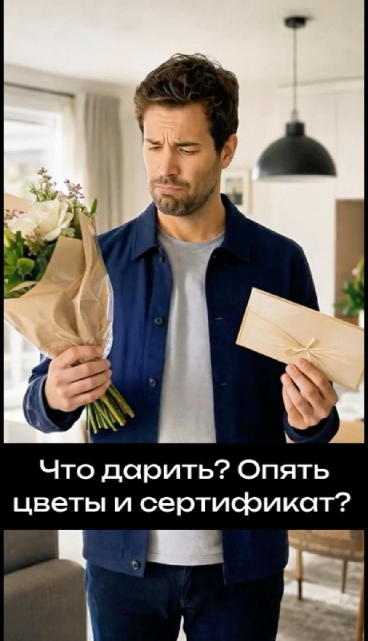 С цветами всё нормально.
С сертификатами тоже.
Проблема начинается, когда это уже не выбор, а автоматическая кнопка:
«Не придумал — беру сертификат».
А ведь иногда достаточно одной детали о человеке, чтобы направление полностью изменилось.
Любимая привычка.
Семейная шутка.
Мечта.
Совместная история.
И подарок уже становится не «ещё одним», а именно его или её.
Переходите по ссылке на экране ролика опробуйте моего помощника, который поможет поискать персональный вариант.