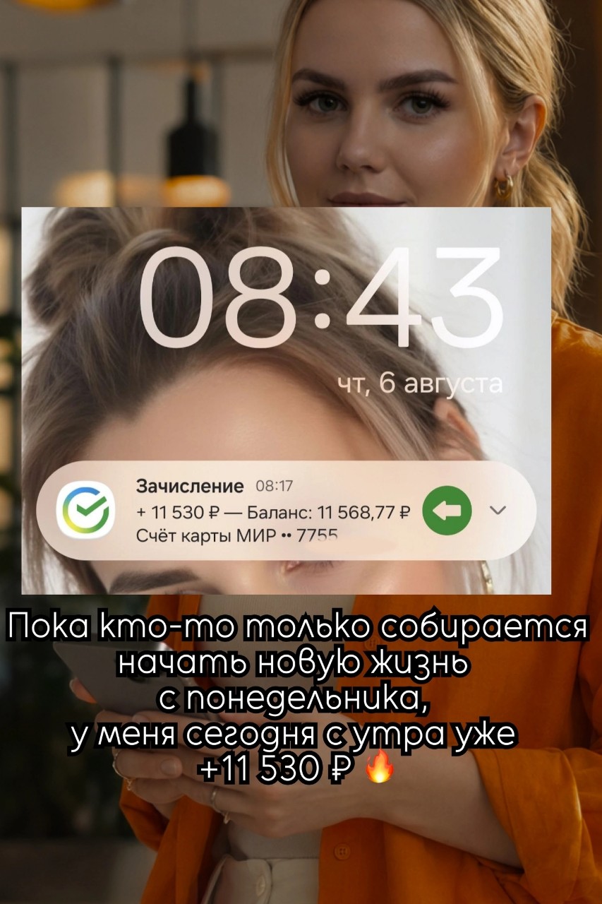 ВАМ НА КАРТУ ЗАЧИСЛЕНО 11 530 ₽ 💳

Хотели бы увидеть такое уведомление на своём телефоне не на картинке, а по-настоящему? 😏

Сегодня моё утро началось именно с него. Но сразу честно: это не волшебная кнопка и не обещание лёгких денег. За результатом стоят обучение, навык и действия. А начать можно даже без опыта — всё объясняется пошагово.

В проекте можно выбрать направление под себя:

🔸 Куратор — развивать социальные сети, помогать новичкам и получать доход по партнёрской программе.

🔸 Онлайн-специалист — освоить одно из 25+ направлений: инфографику, нейросети, чат-боты, сайты, SMM и не только. Затем зарабатывать на своих услугах.

🔸 Простые задания — выполнять опросы, отзывы, тестирование приложений и другие небольшие задания без ведения соцсетей.

🔸 Товары за отзыв — заказывать товары с маркетплейсов с возвратом части стоимости или кэшбэком до 100%.

Можно начать с простого варианта, а позже перейти к профессии или кураторству. Необязательно сразу покорять онлайн с развевающимся плащом — достаточно сделать первый понятный шаг 😄
отправляй + в сообщения по ссылке vk.me/Tumina_design 

#фриланс, #онлайнкурсы, #обучение, #инстарткуратор #работаиздома  #удалёнкабезопыта #работаонлайн