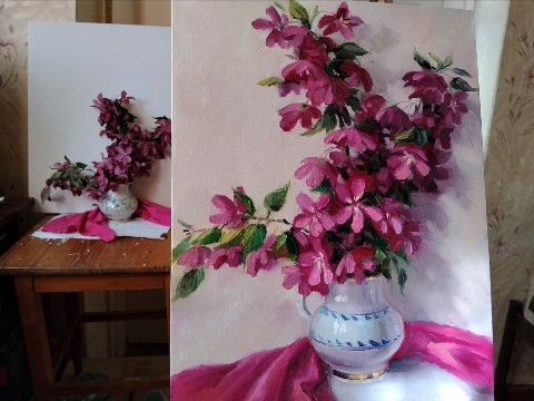 Елена Лаушкина в LOOKY. #живопись,#картина,#натюрморт,#яблоня,#холстмасло,#купитькартину,#букет,#рисование. Процесс рисования на...