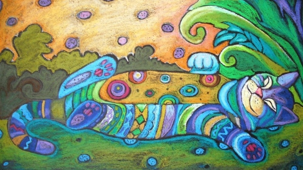 Artblog в LOOKY — Радужный котёнок. Масляная пастель, бумага. 30х40 см.
[#рису