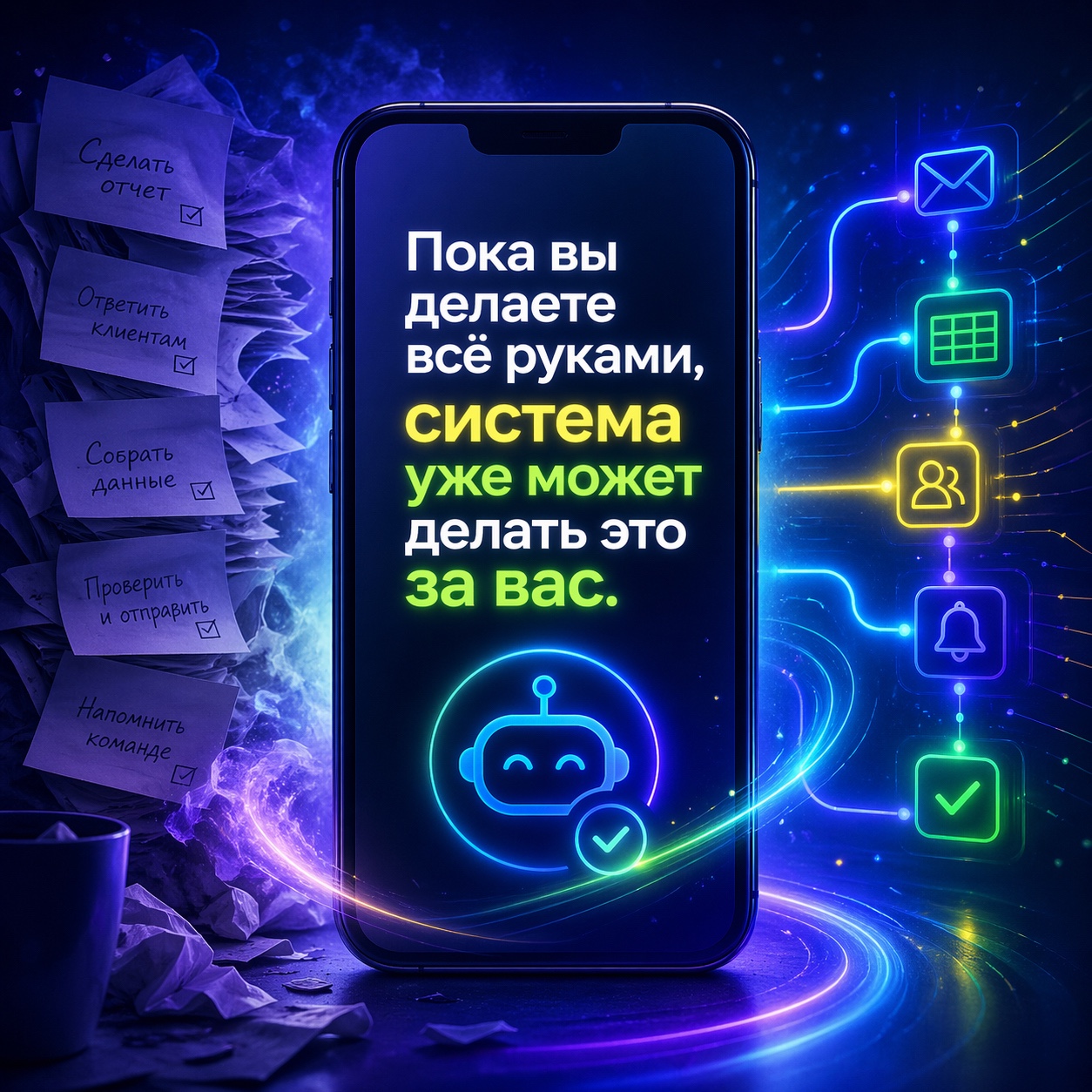 Это уже не просто нейросеть. Это система, которая может работать вместо вас.

Сначала это были кейсы с нейропродавцами, автоответами и дожимами.  
Но дальше становится интереснее.

Потому что вопрос уже не в том, как “пользоваться нейросетью”.  
А в том, как выстроить систему, где процессы идут почти без ручного участия.

Агенты могут:

— искать клиентов  
— писать им  
— отвечать на вопросы  
— вести диалог  
— напоминать о задачах  
— помогать с контентом  
— формировать отчёты

И это не выглядит как фантазия.  
Это уже используется в работе.

На воркшопе покажут, как можно собрать такую систему для продаж, контента, команд и управления бизнесом.
