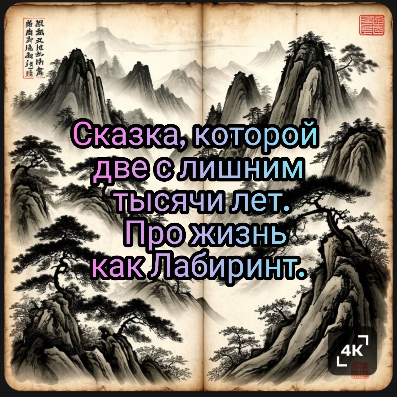 Древняя, китайская. 📜 она отражает жизнь человека как Лабиринт. 

«В давние времена жил в Китае царь по имени Инь. Когда ему было семьдесят лет, у него родился сын. Это был чудесный ребёнок: когда он родился, у него уже было 28 зубов, и прорицатели короля предсказывали, что он станет грозным завоевателем. Принц, которого назвали Ян, обучался у архитектора Лао, мудрого человека, говорящего ценные слова.

Когда царь умер, Яну было 15 лет. После смерти отца он попрощался с двором и пошёл завоёвывать мир. Он проходил по поселениям и странам, и его империя занимала весь известный в то время мир.

По прошествии времени, устав, он остановился в прекрасной, как снежная гора, крепости, созданной архитектором Лао. В этом совершенном месте Ян, пресыщенный удовольствиями земной жизни, почувствовал меланхолию и скуку.

Он позвал министра Лао и пожаловался на своё недомогание и отвращение ко всему.

Лао не ответил. Ян ударил кулаком по столу и закричал: “Я тебе приказываю построить самый замечательный лабиринт, который можно только себе представить! Через 7 лет я хочу видеть его на этой равнине передо мной и затем пойду завоевывать его. Если я найду центр, тебе отрубят голову. Но если я в нём заблужусь, ты будешь править моей империей”.

Лао сказал: “Я построю такой лабиринт”.

Однако Лао снова занялся обычными делами и, казалось, забыл о поручении. В последний день по истечении семи лет император Ян позвал старца к себе и спросил, где же этот лабиринт, самый замечательный и невообразимый.

Тогда Лао протянул ему книгу со словами: “Вот он. Это история твоей жизни. Когда найдёшь центр, можешь ударить саблей по моей шее”.

Вот так Лао завоевал империю Яна, но отказался от престола и власти, потому что обладал уже более ценным: мудростью».
﻿

Знаете, я часто думаю про эту сказку. 
В комментариях читайте))). 

А скоро будет отдельная практика с лабиринтом. Кто со мной — ставьте + 💫