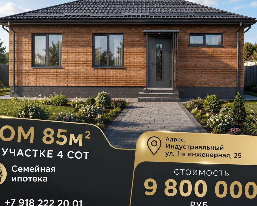 🌇КРАСНОДАР, 
🧭П. ИНДУСТРИАЛЬНЫЙ

🏡ДОМ 85М2
🌳4 СОТ. ИЖС

💰9 800 000
📝СЕМЕЙНАЯ ИПОТЕКА

🔥ГАЗ ПО МЕЖЕ

‼Финишная прямая, 
🛠до готовности 3 недели.

____
🤝 РЕСУРС "Я ДОМА"

[#поселокиндустриальный ](поселокиндустриальный)
[#краснодар ](краснодар)
[#купитьдомвкраснодаре ](купитьдомвкраснодаре)