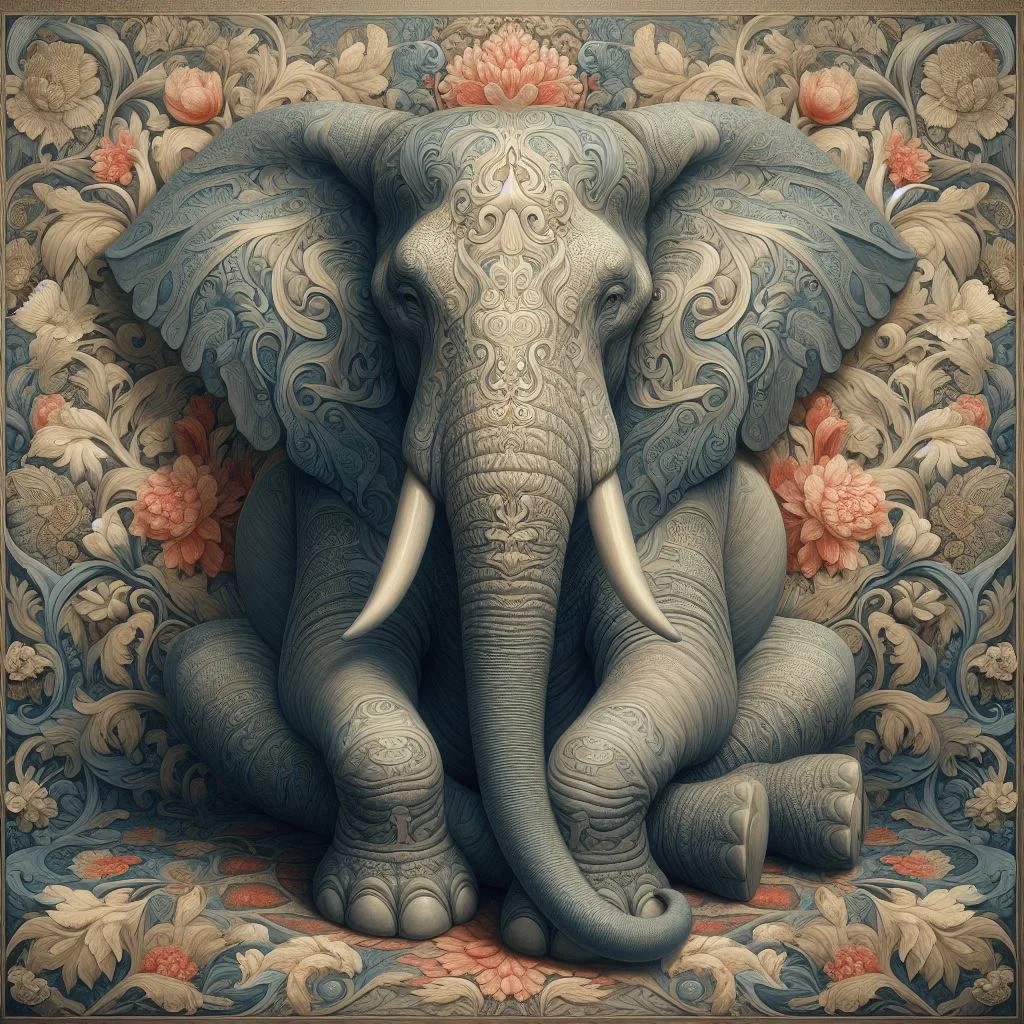 william morris style, an image of a  sTibetan mastiffitting in an ornate floral pattern, in the style of dan witz, rhads, grisaille, portraitures with hidden meanings, william morris, depiction of animals, digital art, 2 dimensional --ar 16:23
#нейросеть #красота #нейрорисунок