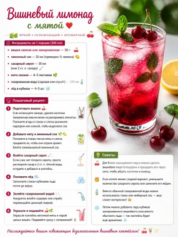 Ольга в LOOKY. #рецепты,#коктейли,#коктейль,#еда. Вишневый лимонад с м...